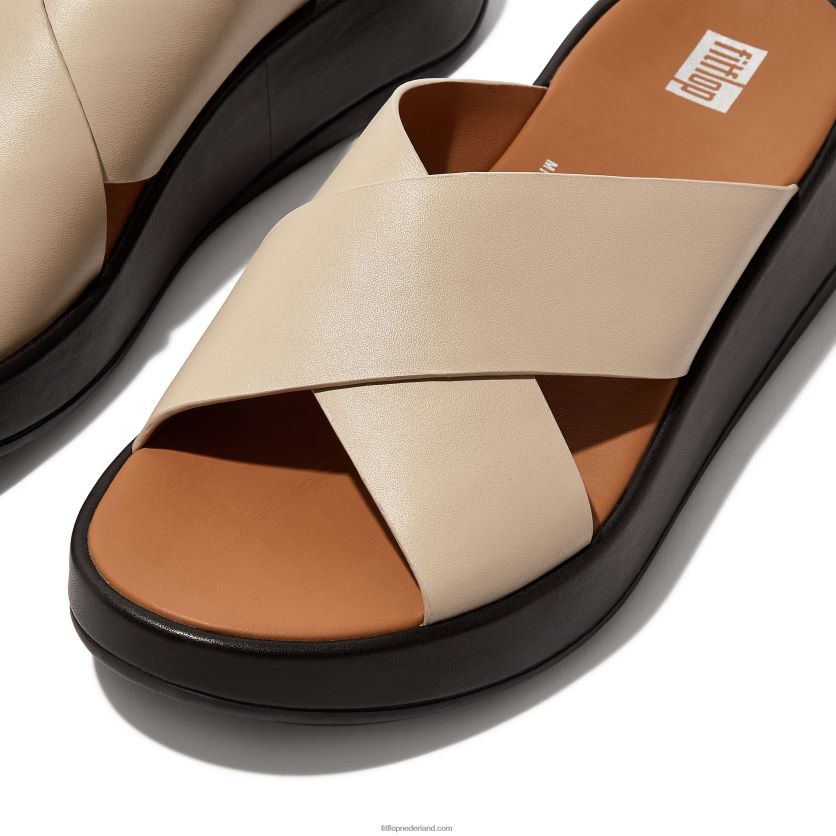 f-mode luxe leren crossslippers met plateauzool vrouwen Fitflop F4BXJ8160 beige/zwart