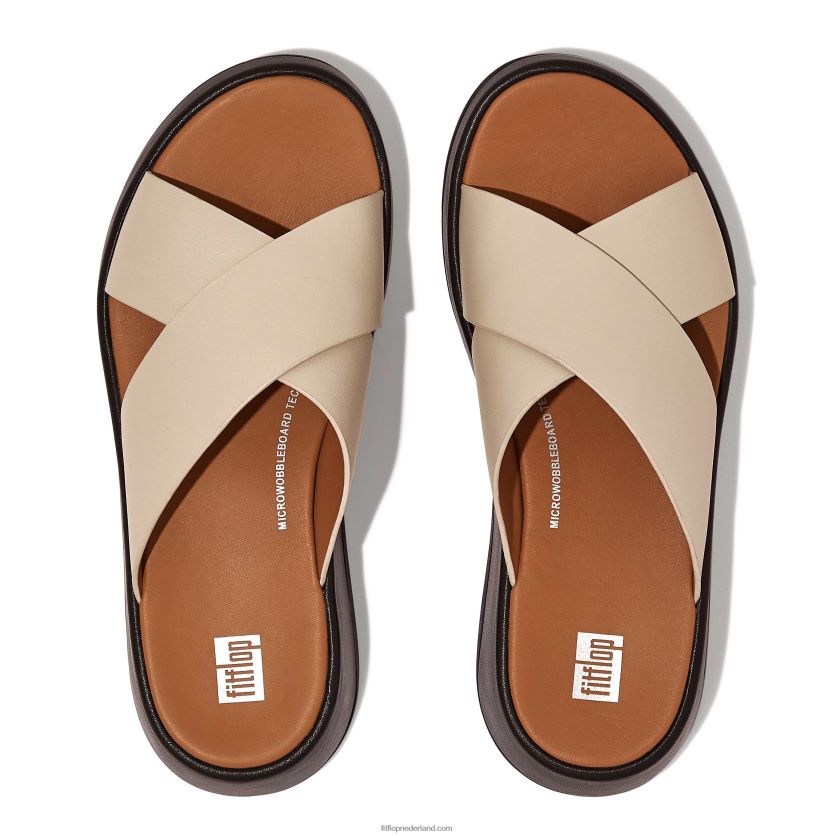 f-mode luxe leren crossslippers met plateauzool vrouwen Fitflop F4BXJ8160 beige/zwart