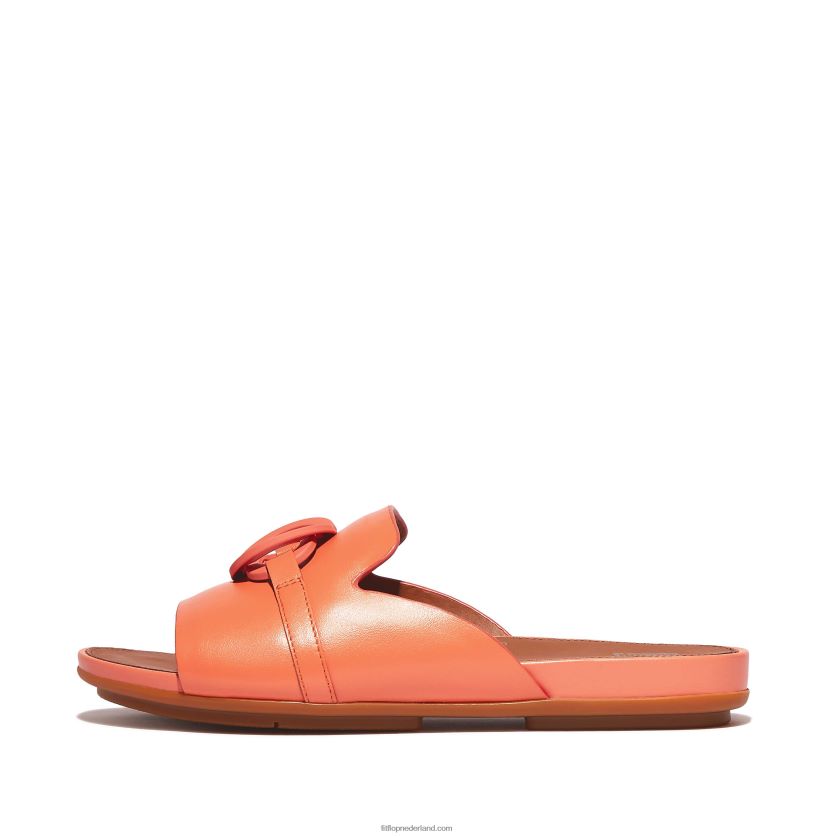 gracie circlet leren slippers vrouwen Fitflop F4BXJ8190 zonneschijn koraal