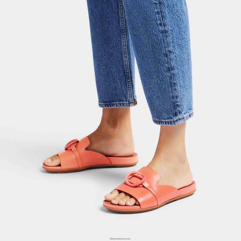 gracie circlet leren slippers vrouwen Fitflop F4BXJ8190 zonneschijn koraal