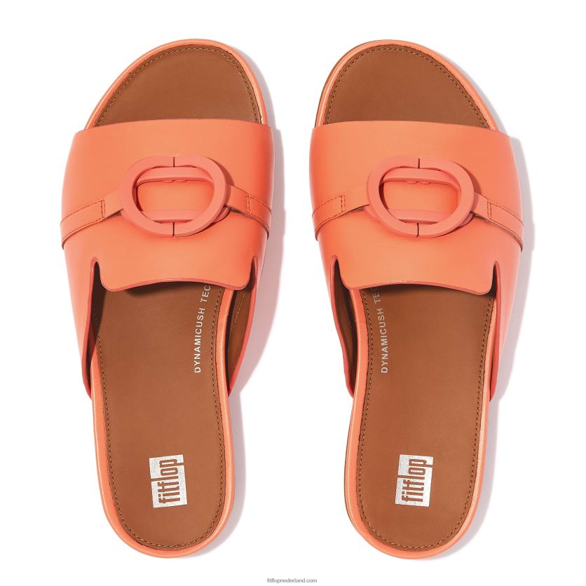 gracie circlet leren slippers vrouwen Fitflop F4BXJ8190 zonneschijn koraal