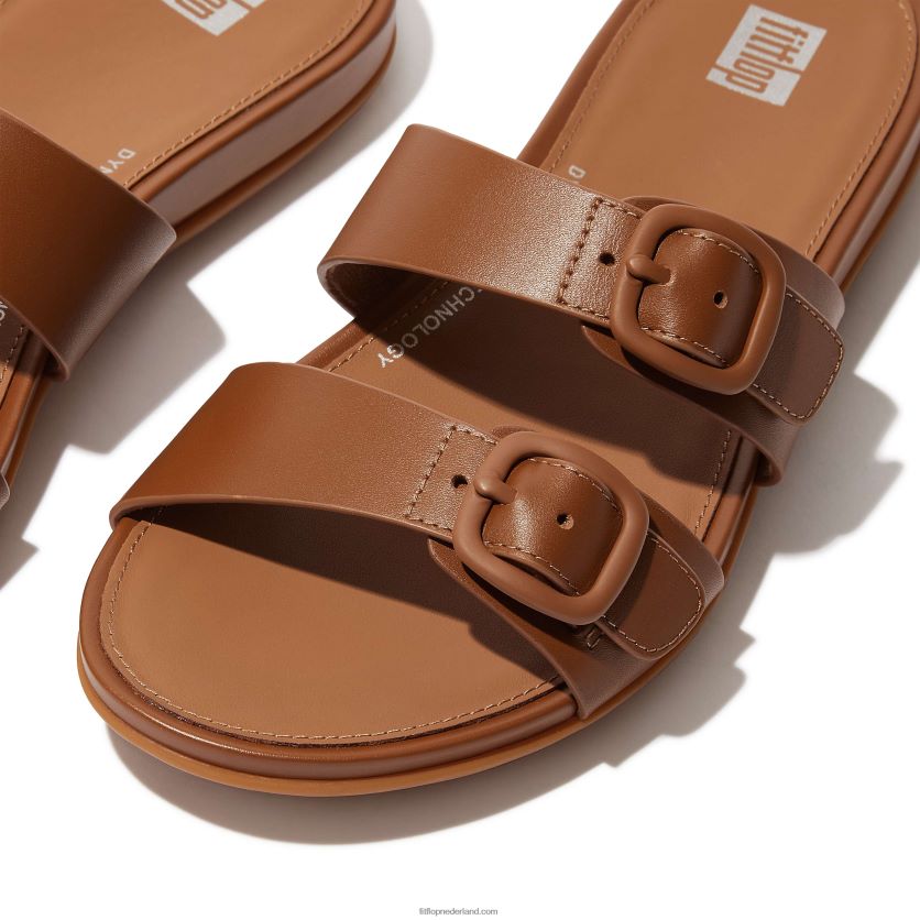 gracie gesp twee-bar lederen dia\'s vrouwen Fitflop F4BXJ881 helemaal bruin