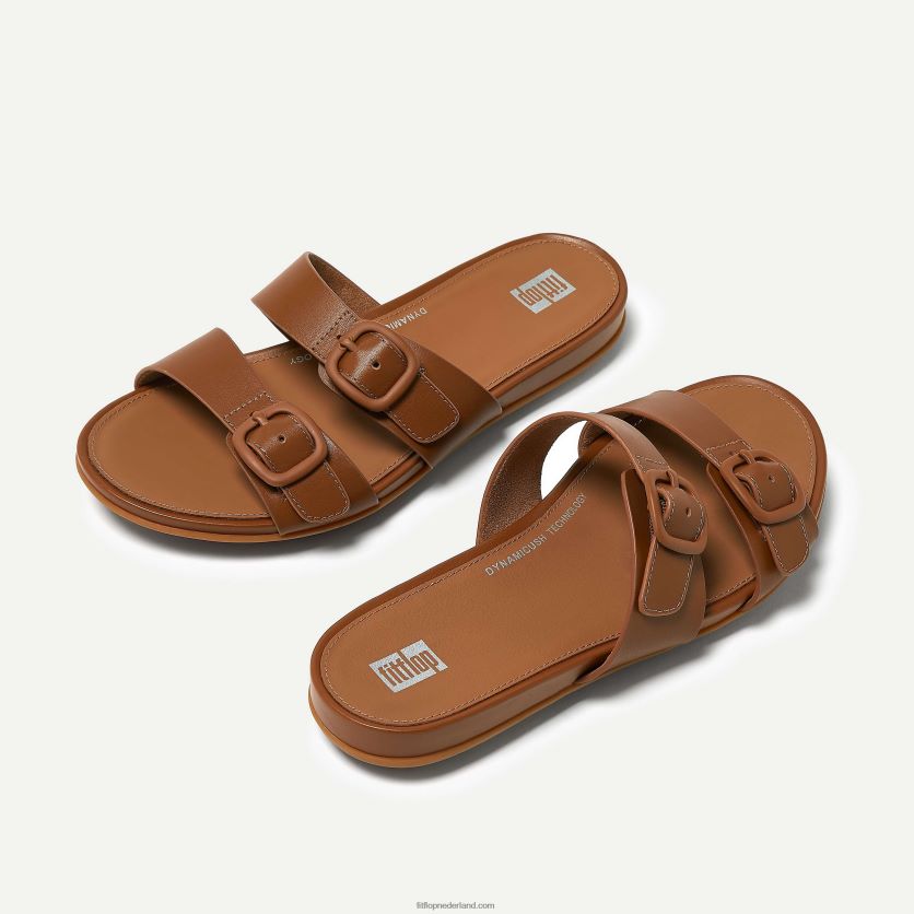 gracie gesp twee-bar lederen dia\'s vrouwen Fitflop F4BXJ881 helemaal bruin
