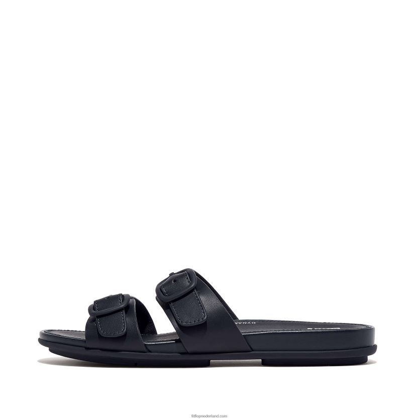 gracie gesp twee-bar lederen dia's vrouwen Fitflop F4BXJ882 middernacht marine