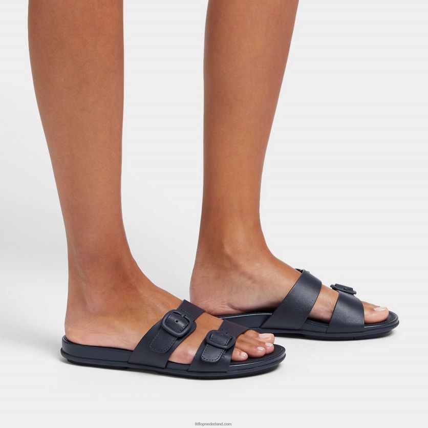 gracie gesp twee-bar lederen dia\'s vrouwen Fitflop F4BXJ882 middernacht marine