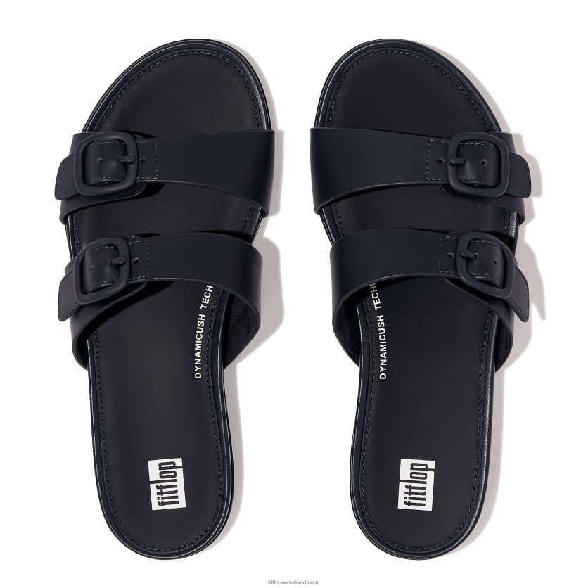 gracie gesp twee-bar lederen dia\'s vrouwen Fitflop F4BXJ882 middernacht marine