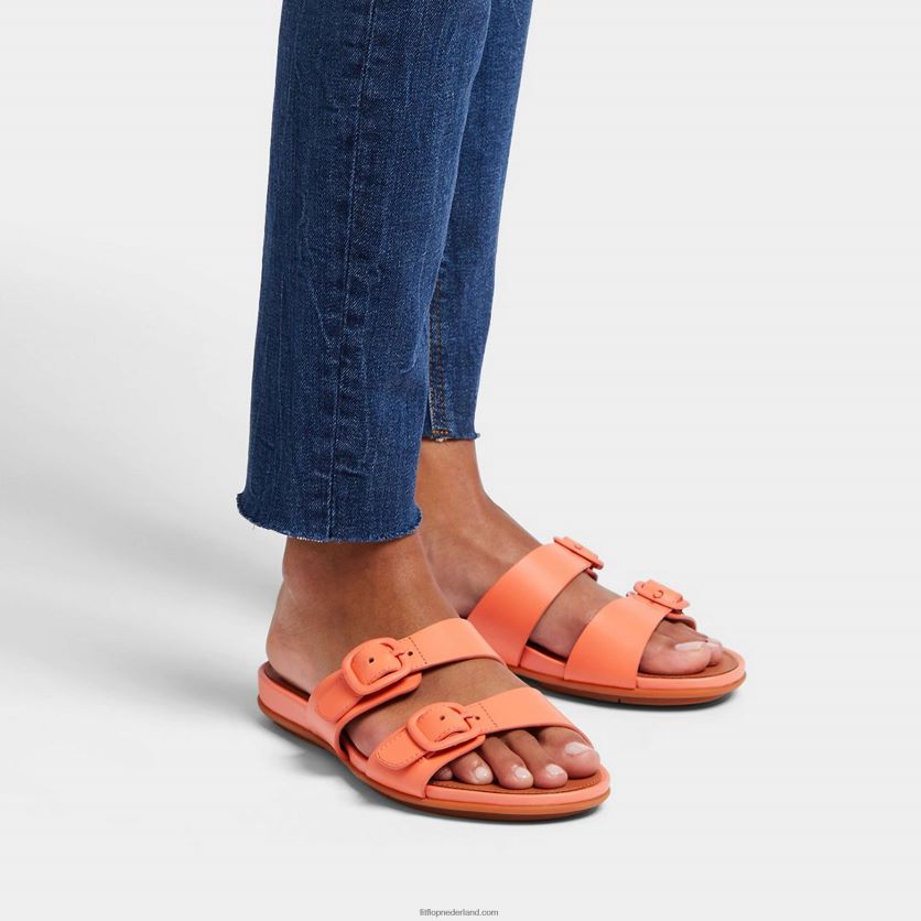 gracie gesp twee-bar lederen dia\'s vrouwen Fitflop F4BXJ884 zonneschijn koraal