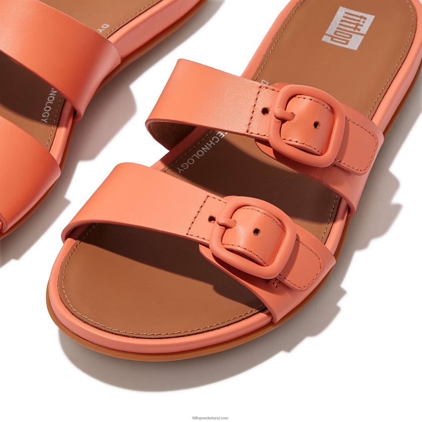 gracie gesp twee-bar lederen dia\'s vrouwen Fitflop F4BXJ884 zonneschijn koraal