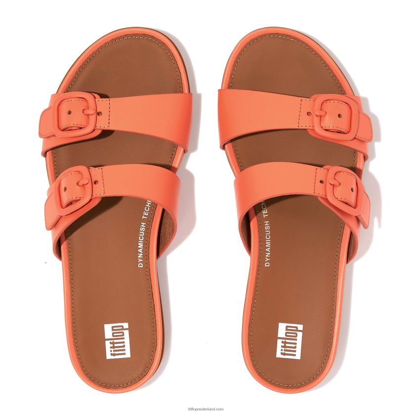 gracie gesp twee-bar lederen dia\'s vrouwen Fitflop F4BXJ884 zonneschijn koraal