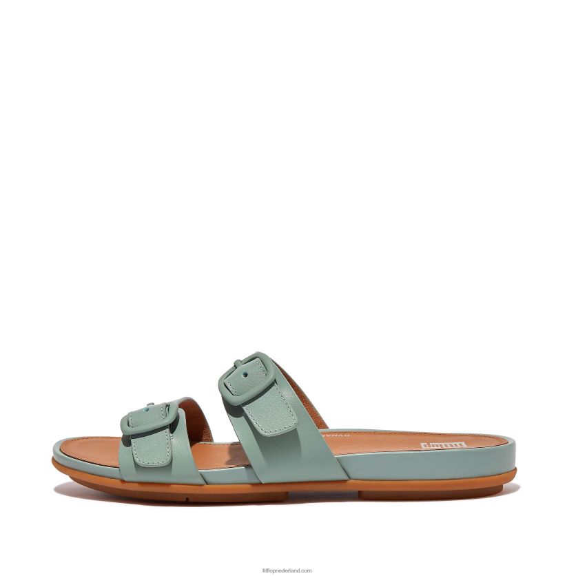 gracie gesp twee-bar lederen dia's vrouwen Fitflop F4BXJ885 koel blauw