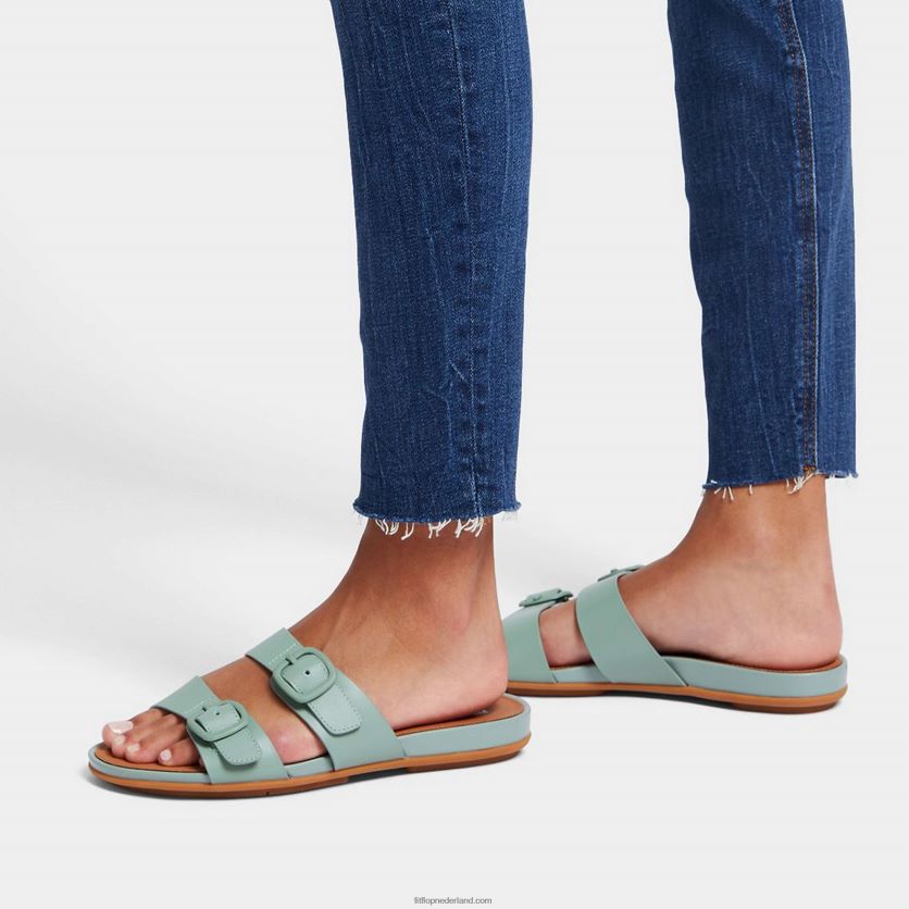 gracie gesp twee-bar lederen dia\'s vrouwen Fitflop F4BXJ885 koel blauw