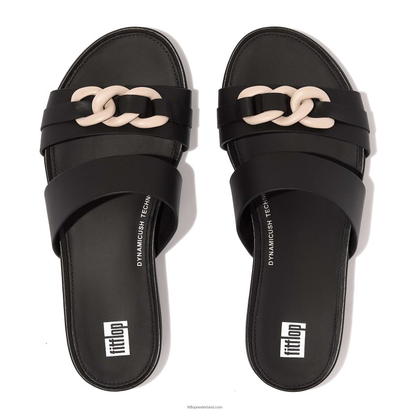 gracie ketting lederen twee-bar dia\'s vrouwen Fitflop F4BXJ8169 zwart
