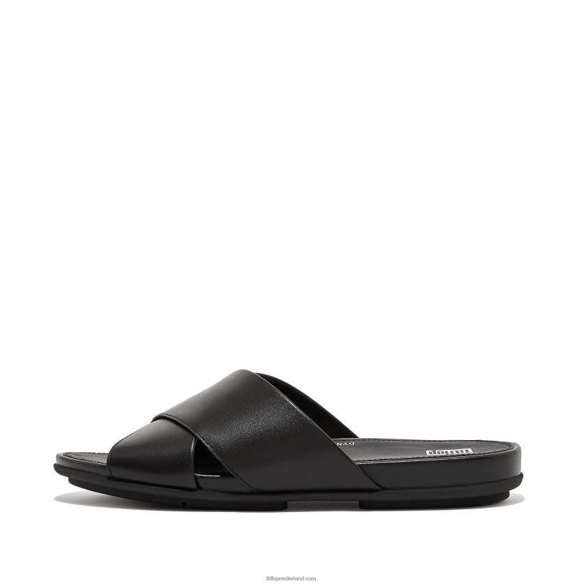 gracie leren kruisslippers vrouwen Fitflop F4BXJ8191 helemaal zwart