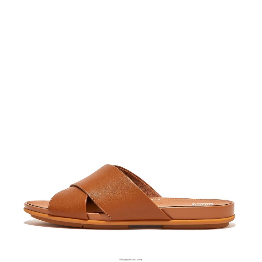 gracie leren kruisslippers vrouwen Fitflop F4BXJ8192 lichte tint