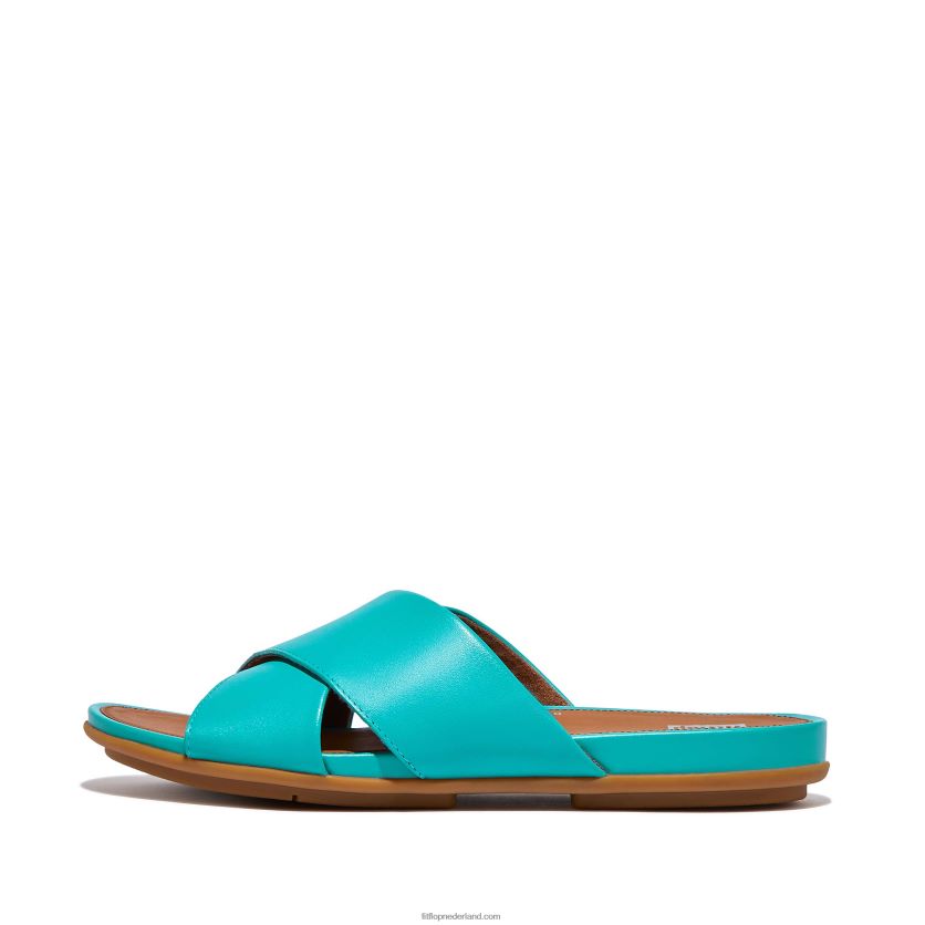 gracie leren kruisslippers vrouwen Fitflop F4BXJ8193 tahiti blauw