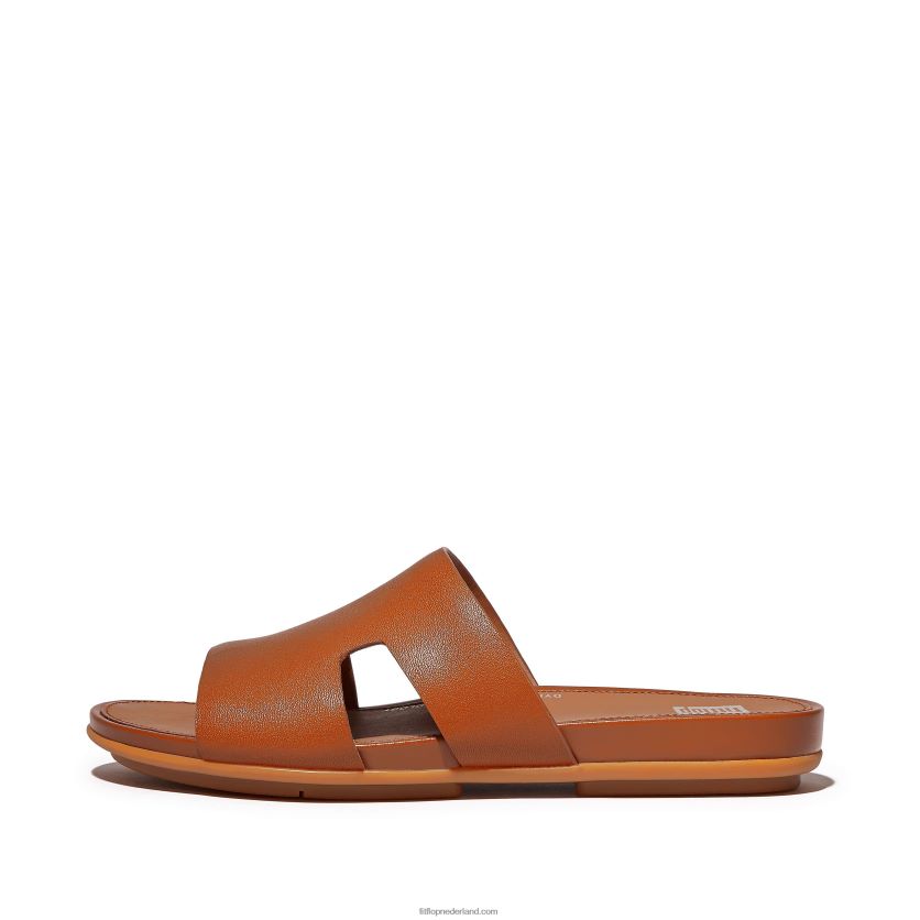 gracie leren slippers met teenstuk vrouwen Fitflop F4BXJ8142 lichte tint
