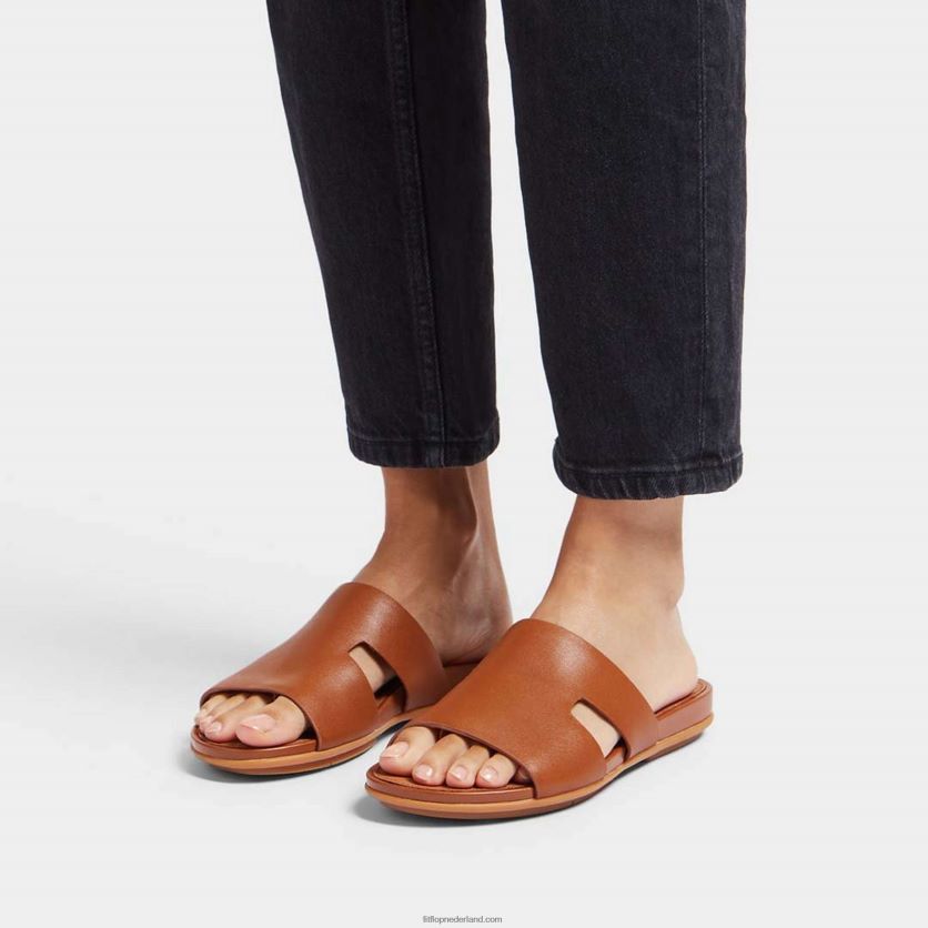 gracie leren slippers met teenstuk vrouwen Fitflop F4BXJ8142 lichte tint