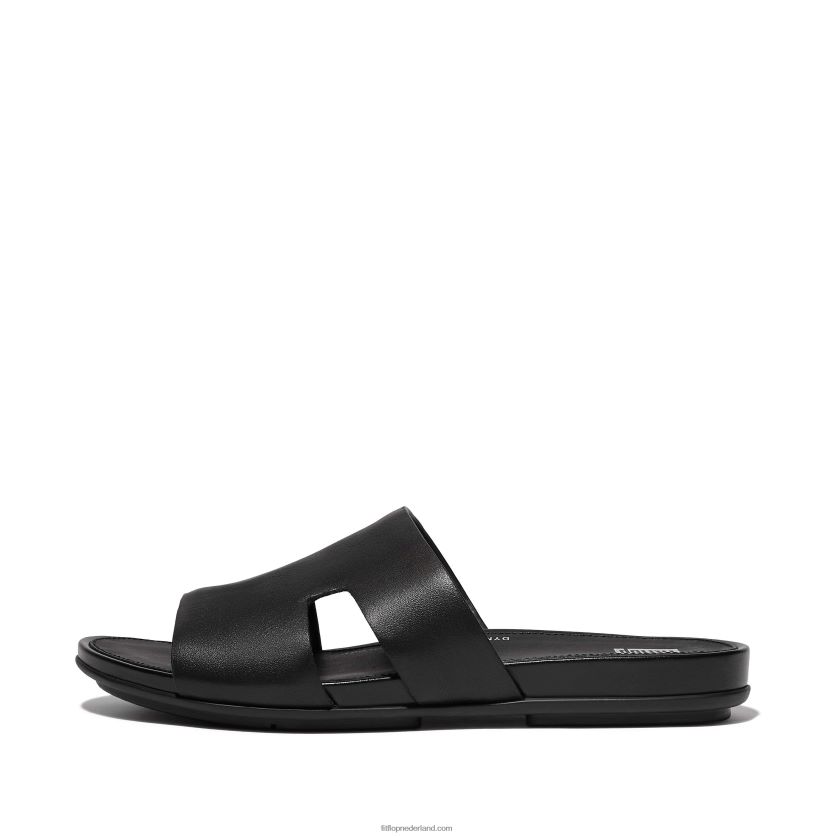 gracie leren slippers met teenstuk vrouwen Fitflop F4BXJ8144 helemaal zwart