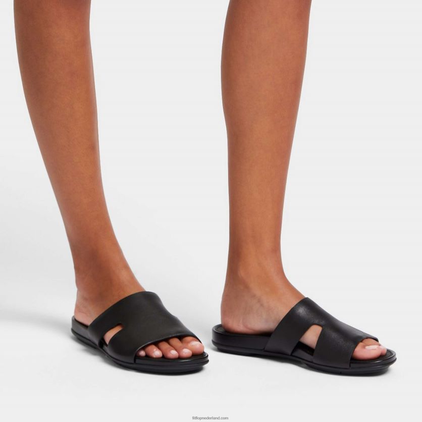 gracie leren slippers met teenstuk vrouwen Fitflop F4BXJ8144 helemaal zwart