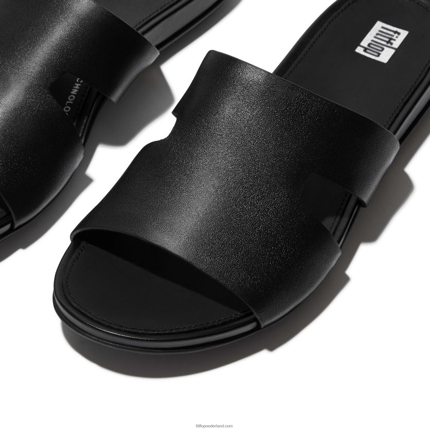 gracie leren slippers met teenstuk vrouwen Fitflop F4BXJ8144 helemaal zwart