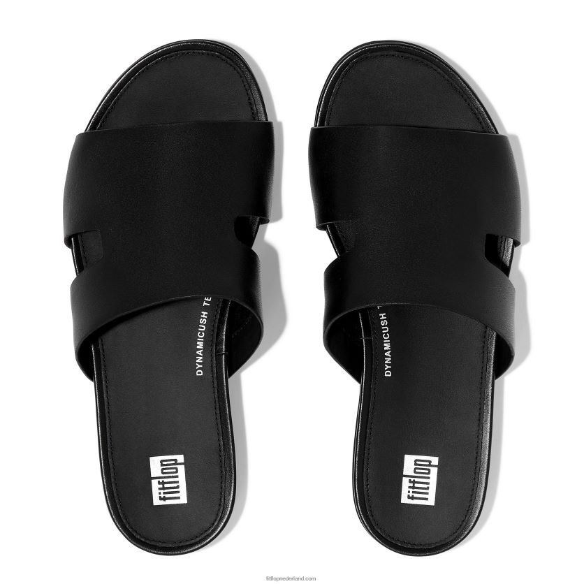 gracie leren slippers met teenstuk vrouwen Fitflop F4BXJ8144 helemaal zwart