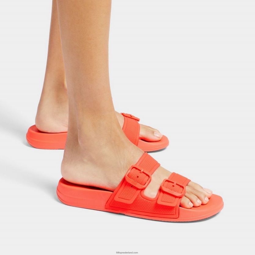 iqushion twee-bar gesp dia\'s vrouwen Fitflop F4BXJ888 neon-oranje