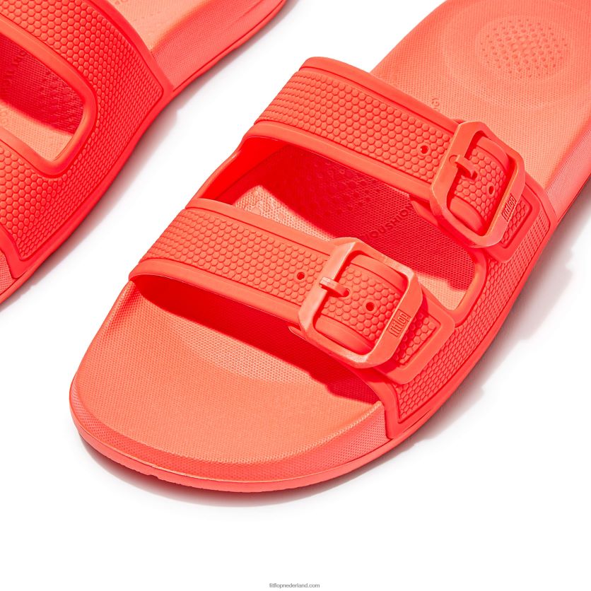 iqushion twee-bar gesp dia\'s vrouwen Fitflop F4BXJ888 neon-oranje