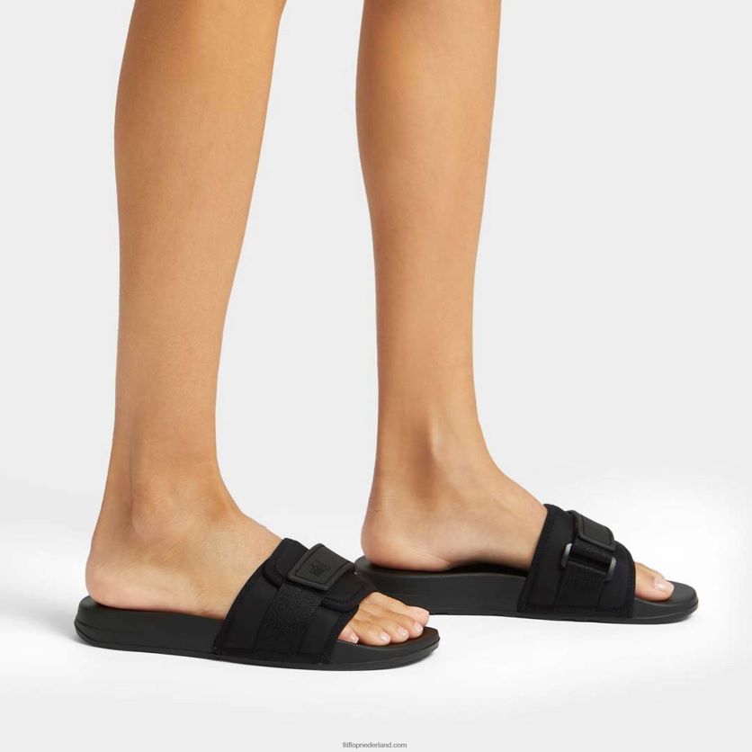 iqushion verstelbare waterbestendige dia\'s vrouwen Fitflop F4BXJ8108 helemaal zwart