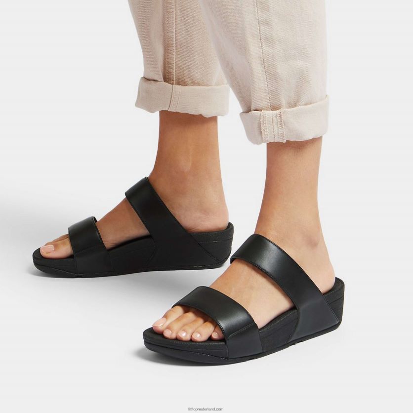 lulu verstelbare lederen dia\'s vrouwen Fitflop F4BXJ8102 helemaal zwart