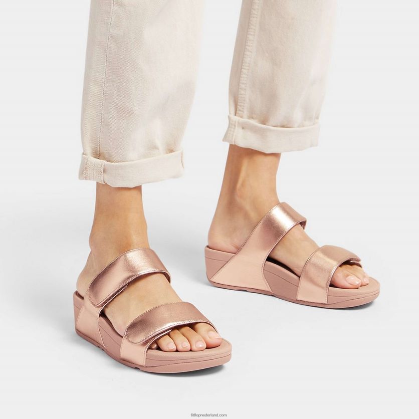 lulu verstelbare lederen dia\'s vrouwen Fitflop F4BXJ8106 rosé goud