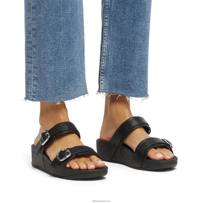 lulu verstelbare lederen dia\'s vrouwen Fitflop F4BXJ899 helemaal zwart