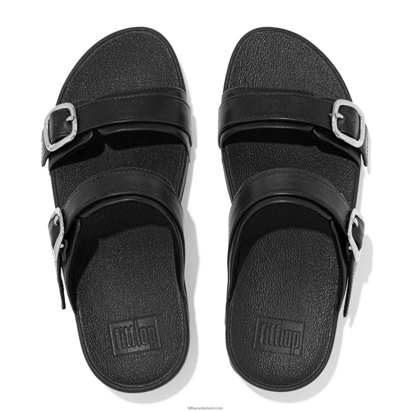 lulu verstelbare lederen dia\'s vrouwen Fitflop F4BXJ899 helemaal zwart