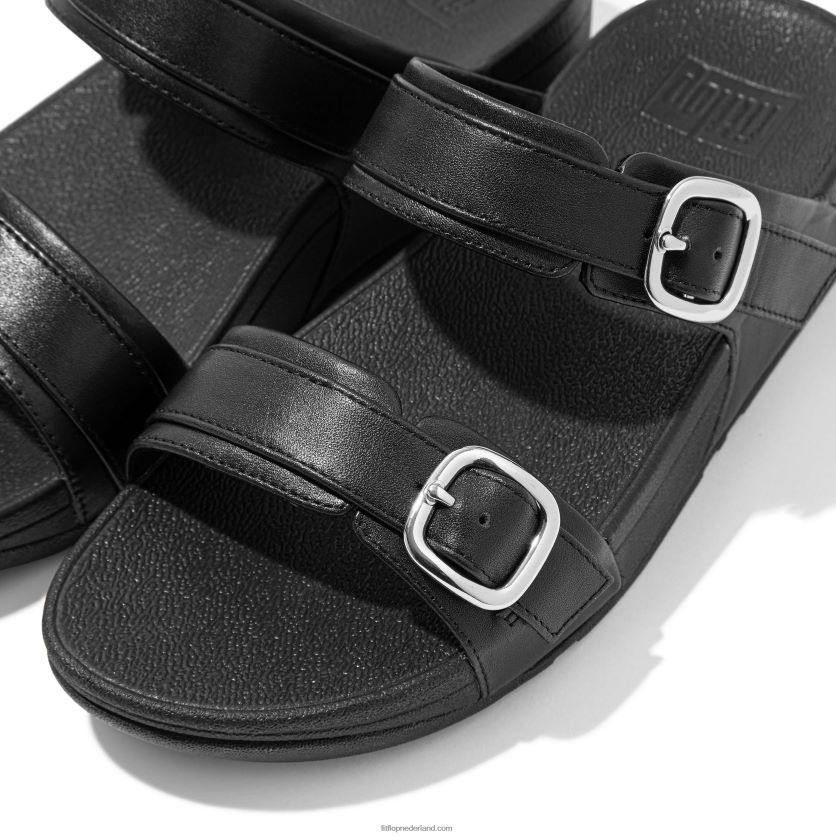 lulu verstelbare lederen dia\'s vrouwen Fitflop F4BXJ899 helemaal zwart