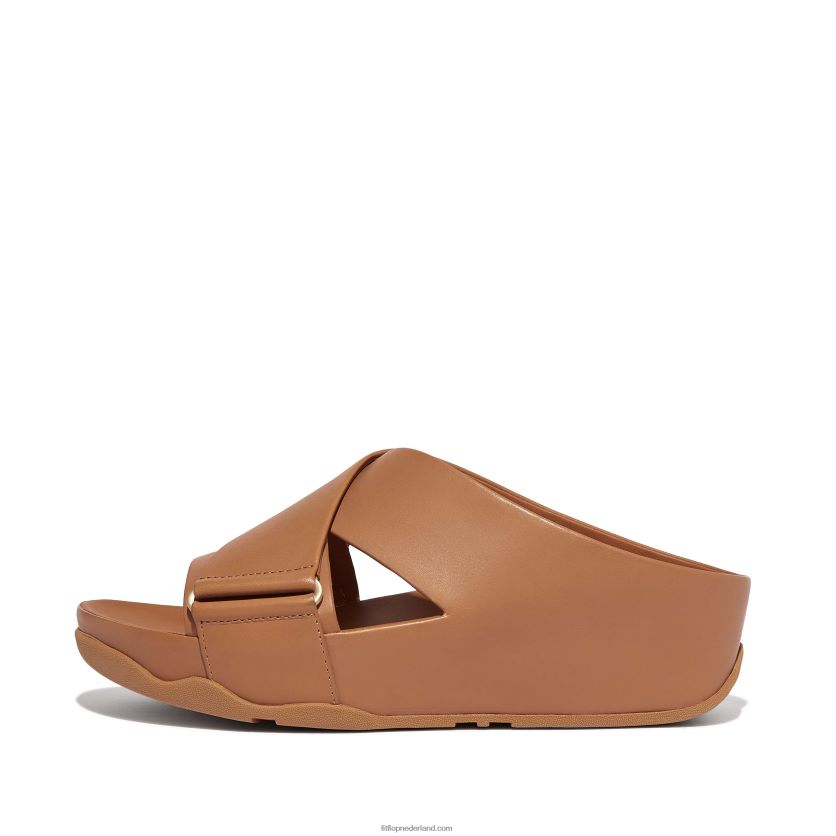 shuv leren kruisslippers vrouwen Fitflop F4BXJ8166 latte bruin