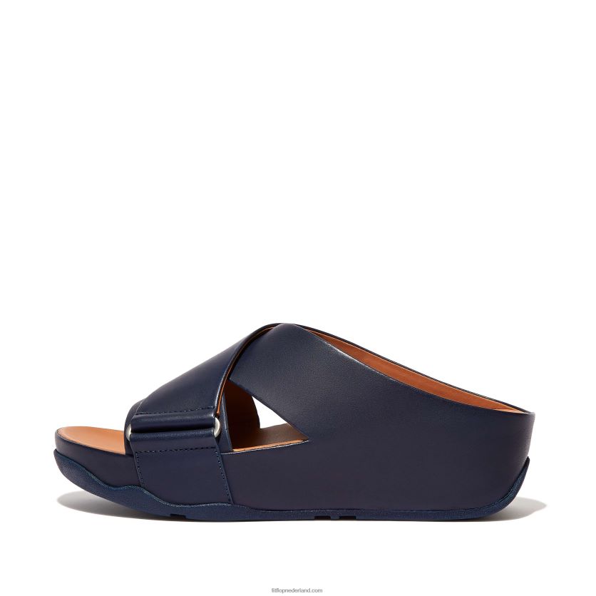 shuv leren kruisslippers vrouwen Fitflop F4BXJ8167 middernacht marine