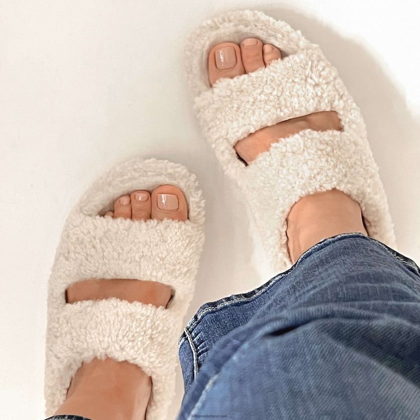 shuv shearling slides met twee staven vrouwen Fitflop F4BXJ8317 ivoor