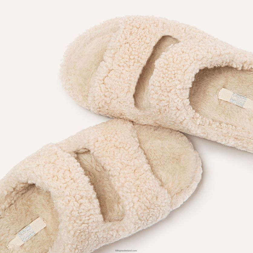 shuv shearling slides met twee staven vrouwen Fitflop F4BXJ8317 ivoor