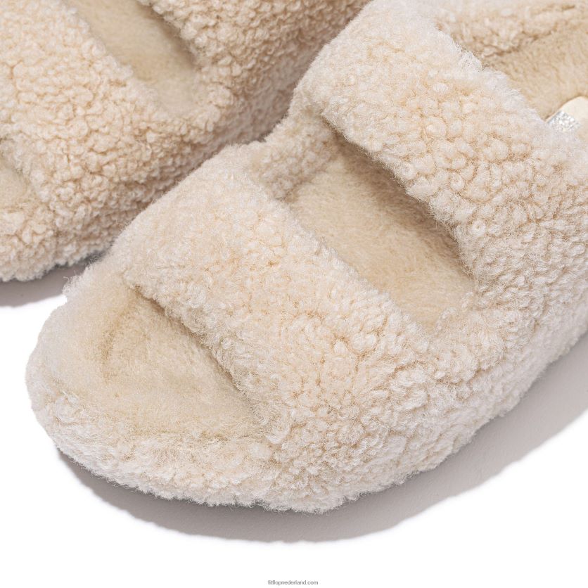 shuv shearling slides met twee staven vrouwen Fitflop F4BXJ8317 ivoor