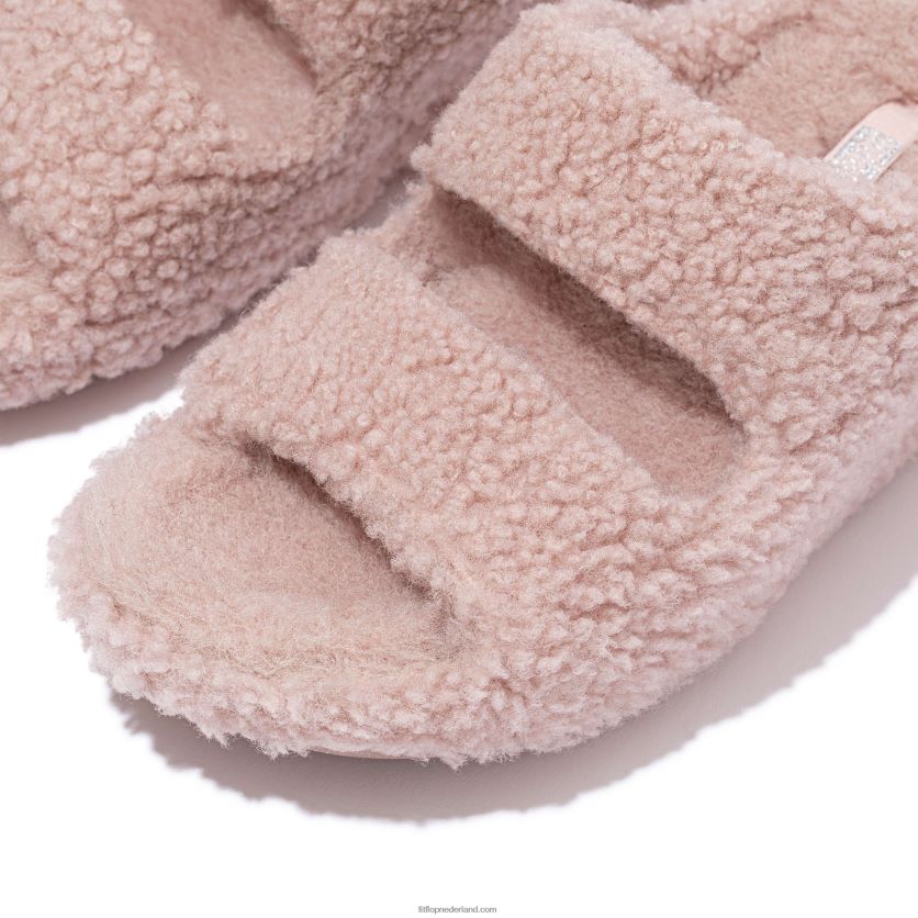 shuv shearling slides met twee staven vrouwen Fitflop F4BXJ8318 zacht roze