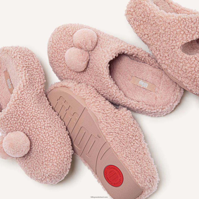 shuv shearling slides met twee staven vrouwen Fitflop F4BXJ8318 zacht roze