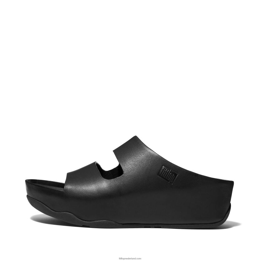 shuv twee-bar leren dia's vrouwen Fitflop F4BXJ8184 helemaal zwart