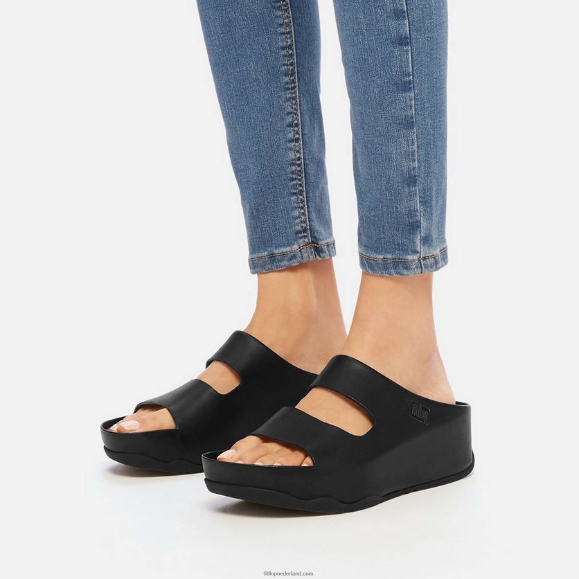 shuv twee-bar leren dia\'s vrouwen Fitflop F4BXJ8184 helemaal zwart
