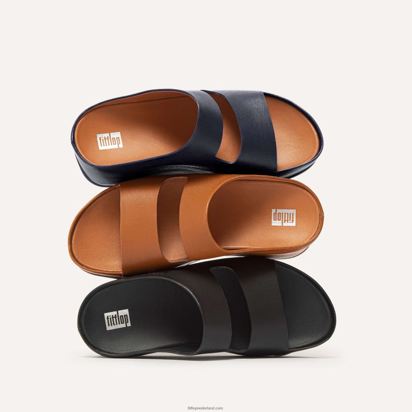 shuv twee-bar leren dia\'s vrouwen Fitflop F4BXJ8184 helemaal zwart