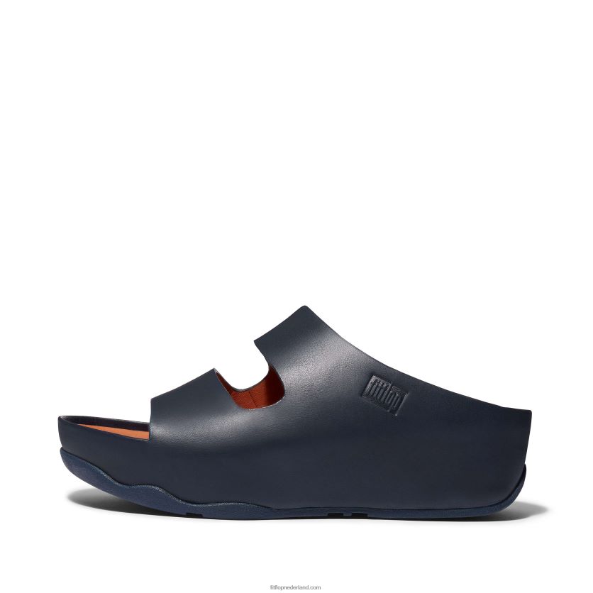 shuv twee-bar leren dia's vrouwen Fitflop F4BXJ8186 middernacht marine