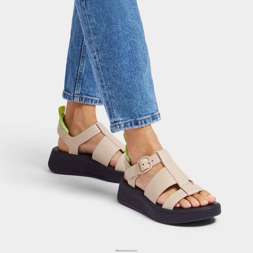 F-mode neon-pop leren visserssandalen met plateauzolen vrouwen Fitflop F4BXJ847 steen/geel