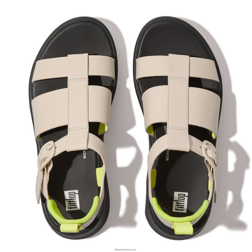 F-mode neon-pop leren visserssandalen met plateauzolen vrouwen Fitflop F4BXJ847 steen/geel