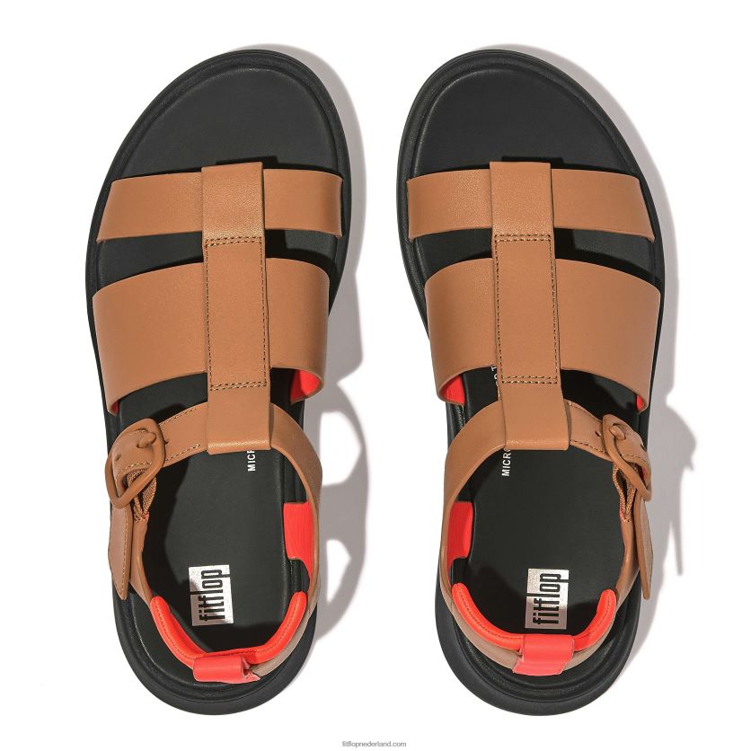 F-mode neon-pop leren visserssandalen met plateauzolen vrouwen Fitflop F4BXJ848 latte tan/oranje