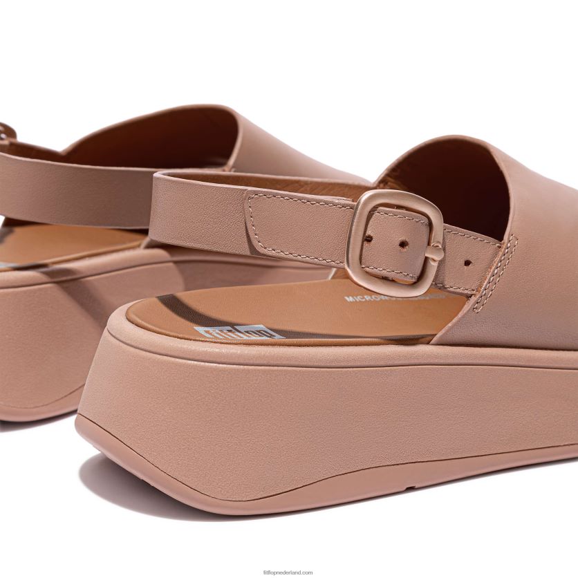 F-mode leren plateausandalen met bandjes op de rug vrouwen Fitflop F4BXJ841 beige