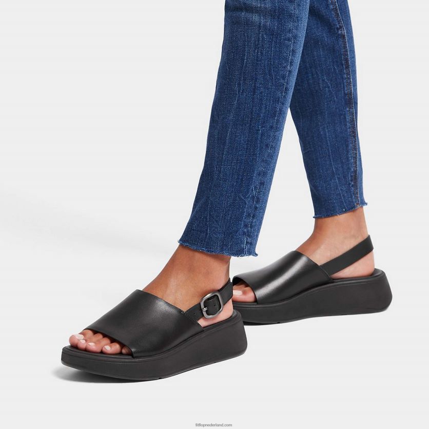 F-mode leren plateausandalen met bandjes op de rug vrouwen Fitflop F4BXJ843 helemaal zwart