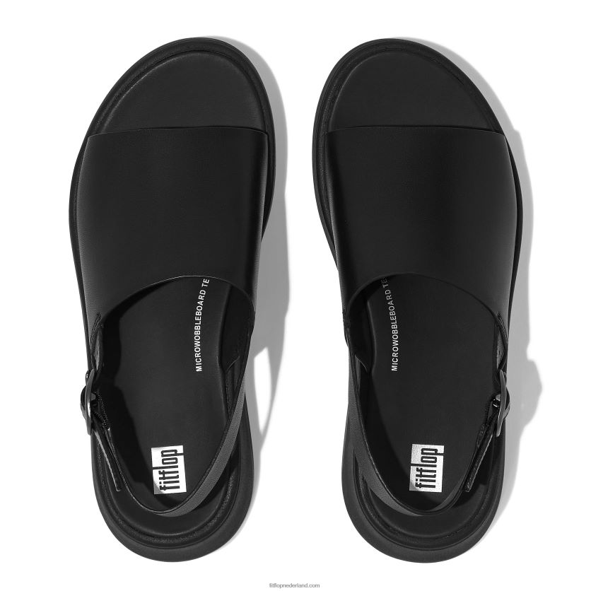 F-mode leren plateausandalen met bandjes op de rug vrouwen Fitflop F4BXJ843 helemaal zwart